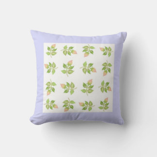 Pink Rosebud Floral Pattern on White, Blue Border Cushion