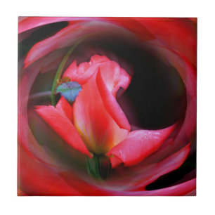 Pink Rosebud Flower Abstract Art Tile