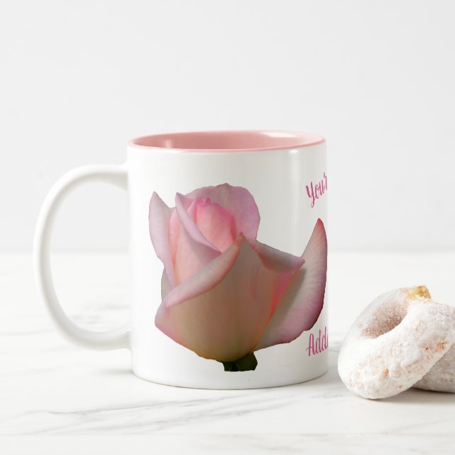 Pink Rosebud Personalised  Two-Tone Coffee Mug (With Donut)
