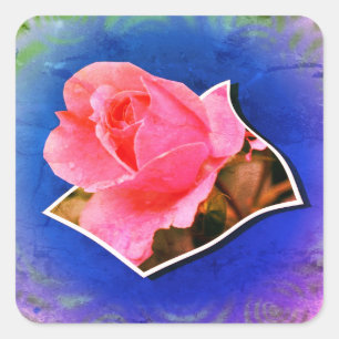 Pink Rosebud Raindrops Pop Out Square Sticker
