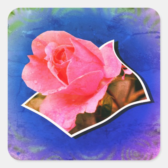 Pink Rosebud Raindrops Pop Out Square Sticker (Front)