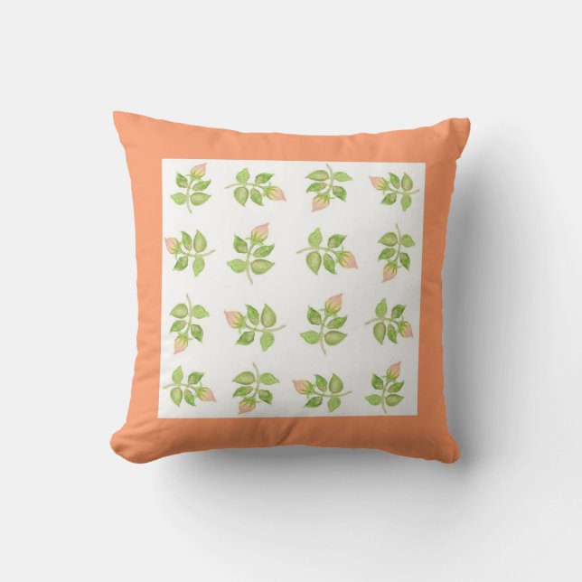 Pink Rosebud Throw Pillow, Cushion, Apricot Border Cushion (Front)