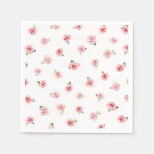 Pink Rosebud Watercolor Floral Vintage Rose White Napkin