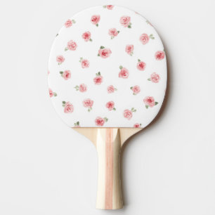Pink Rosebud Watercolor Floral Vintage Rose White Ping Pong Paddle
