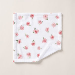 Pink Rosebud Watercolor Floral Vintage Rose White Wash Cloth