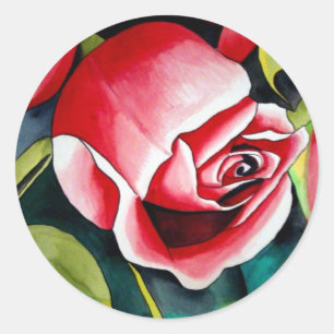 Pink Rosebud watercolor painting art flower Classic Round Sticker