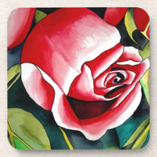 Pink Rosebud watercolor painting art flower Coaster