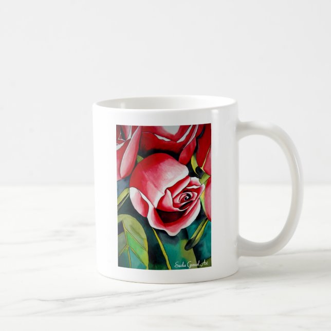 Pink Rosebud watercolor painting art flower Coffee Mug (Right)