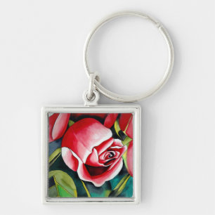 Pink Rosebud watercolor painting art flower Key Ring