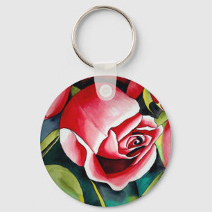Pink Rosebud watercolor painting art flower Key Ring