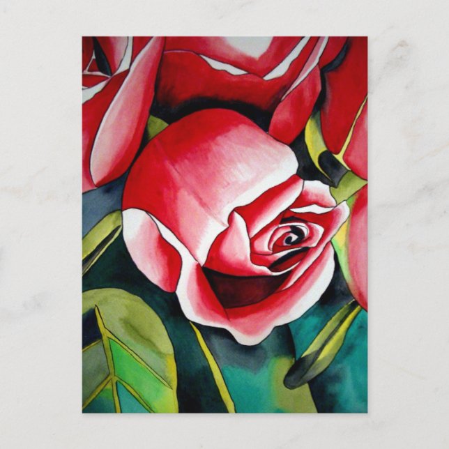 Pink Rosebud watercolor painting art flower Postcard (Front)
