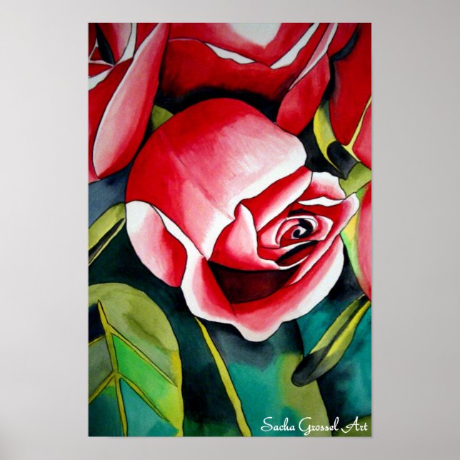 Pink Rosebud watercolor painting art flower Poster (Front)