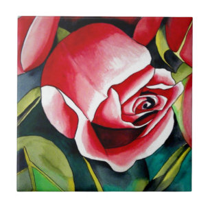 Pink Rosebud watercolor painting art flower Tile