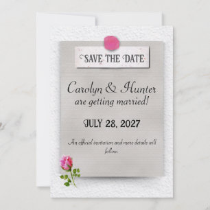 Pink Rosebud Wedding Announcement Save the Date