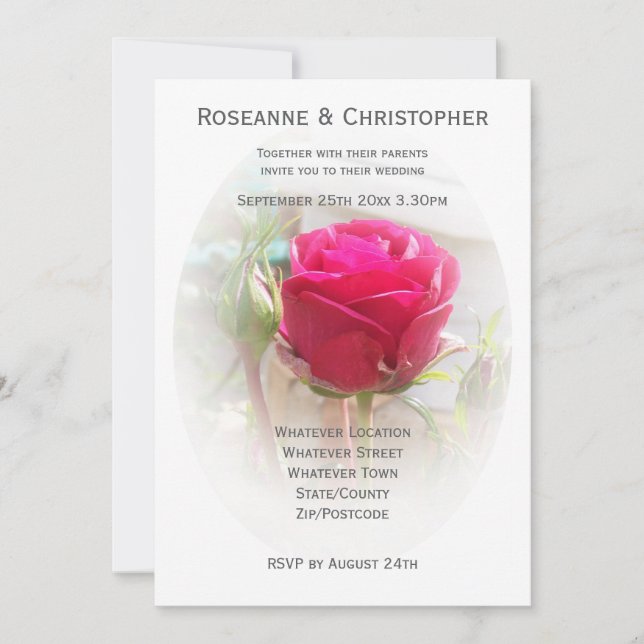 Pink Rosebud Wedding Invitation (Front)