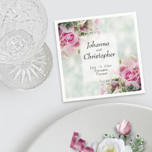 Pink Rosebuds and Peonies Elegant Wedding Napkin