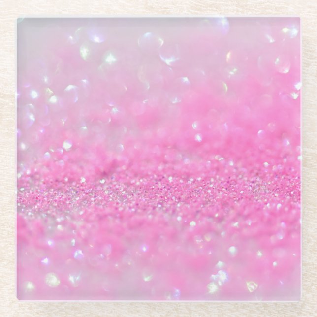 Pink Rosegold Sparkle Baby Girl Glitter Glass Coaster (Front)