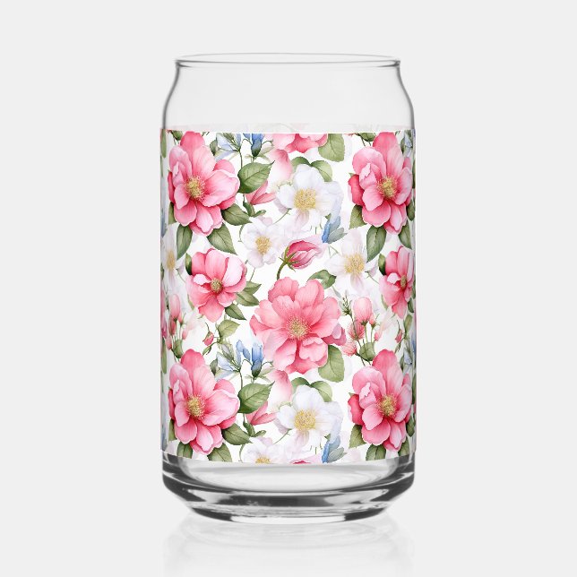 Pink Rosehip Harmony Delicate Rose Pattern Can Glass (Front)
