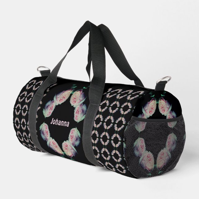 Pink Roses Abstract Personalised Duffle Bag (Right Corner)