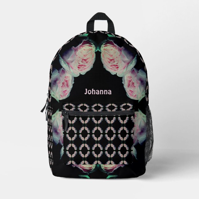 Pink Roses Abstract Personalised Printed Backpack (Front)