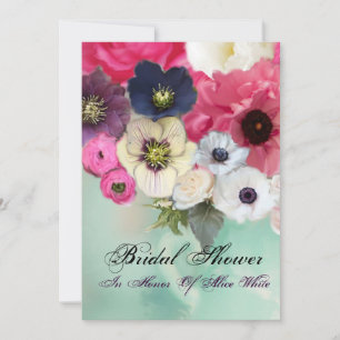 PINK ROSES AND ANEMONE FLOWERS BRIDAL SHOWER INVITATION