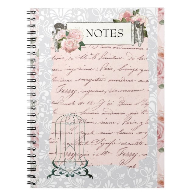 Pink Roses and Antique Writings Notebook (Front)