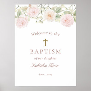 Pink Roses and Baby's Breath Baptism Welcome Poster