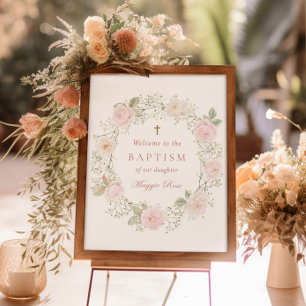Pink Roses and Baby's Breath Baptism Welcome Poster
