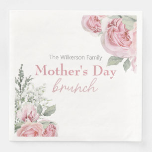 Pink Roses and Baby's Breath Mother's Day Brunch Napkin
