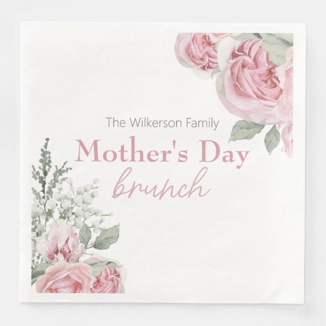 Pink Roses and Baby's Breath Mother's Day Brunch Napkin (Front)