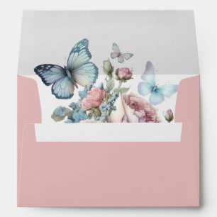 Pink Roses and Blue butterflies Envelope