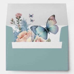 Pink Roses and Blue butterflies Envelope
