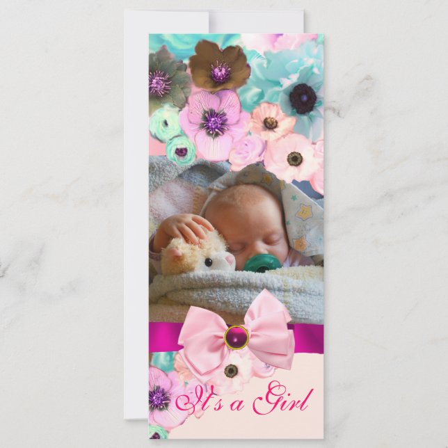 PINK ROSES AND BOW, BABY SHOWER PHOTO TEMPLATE (Front)