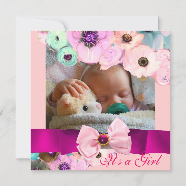 PINK ROSES AND BOW BABY SHOWER PHOTO TEMPLATE (Front)