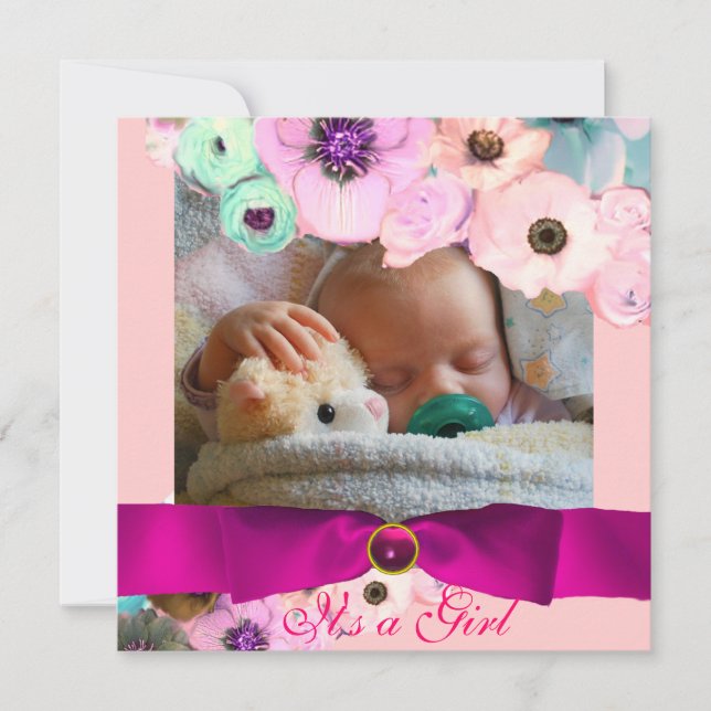 PINK ROSES AND BOW BABY SHOWER PHOTO TEMPLATE (Front)