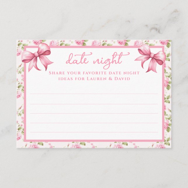 Pink Roses and Bows Coquette Date Night Cards (Front)
