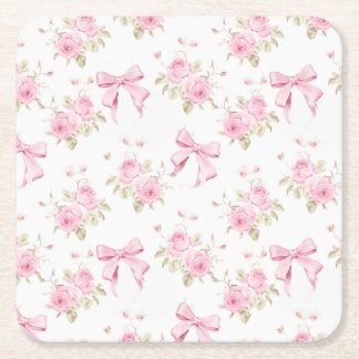 Pink Roses and Bows Garden Party Paper Coaster
