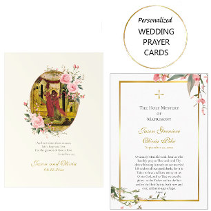 Pink Roses and Buds Orthodox Wedding Prayer Card  