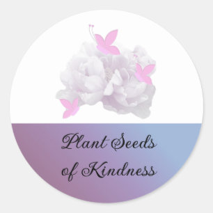 Pink Roses and Butterflies Kindness Saying Classic Round Sticker