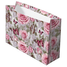 Pink Roses and Butterflies Watercolor Floral