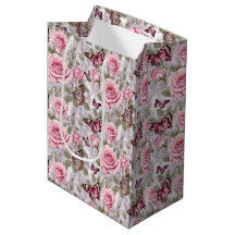 Pink Roses and Butterflies Watercolor Floral