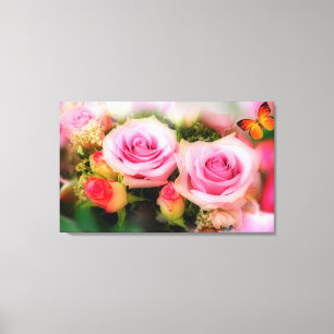 Pink Roses and Butterfly Canvas Print
