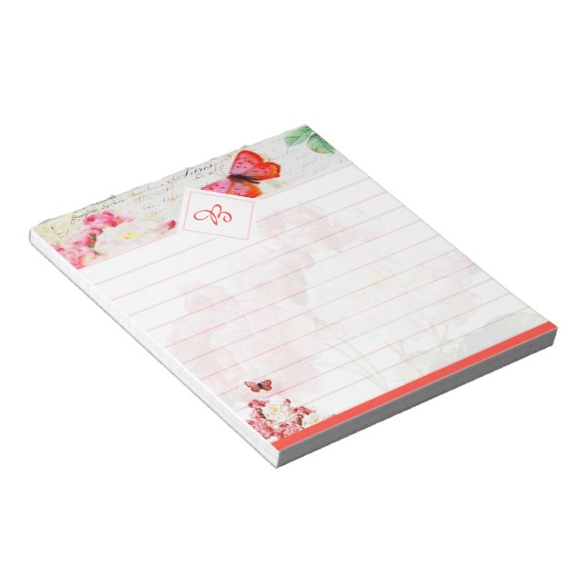Pink roses and butterfly notepad (Angled)