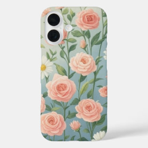 Pink Roses and Daisy Flowers iPhone 16 Case