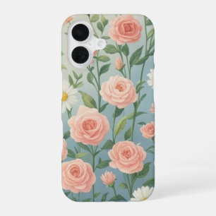 Pink Roses and Daisy Flowers iPhone 16 Case