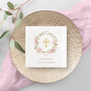 Pink Roses and Faux Rose Gold Accents Napkin