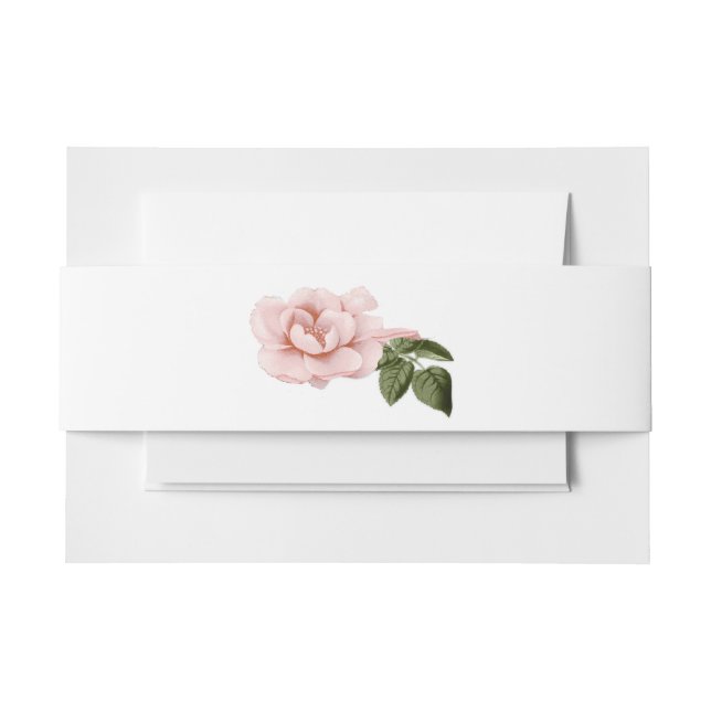 Pink Roses and Ferns Wedding Invitation Belly Band (Front Example)