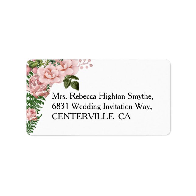 Pink Roses and Ferns Wedding Label (Front)