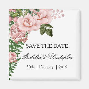 Pink Roses and Ferns Wedding Save the Date Magnet