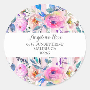 Pink Roses and Flowers with Pink Stripes Classic Round Sticker